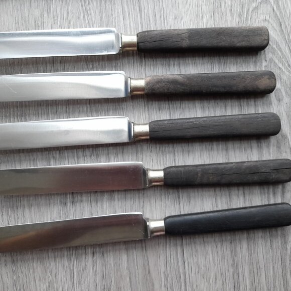 Vintage Table Knives Lot of 9 Knife Flatware Cutlery Komet Rostfrei Wood Handle - Picture 6 of 16